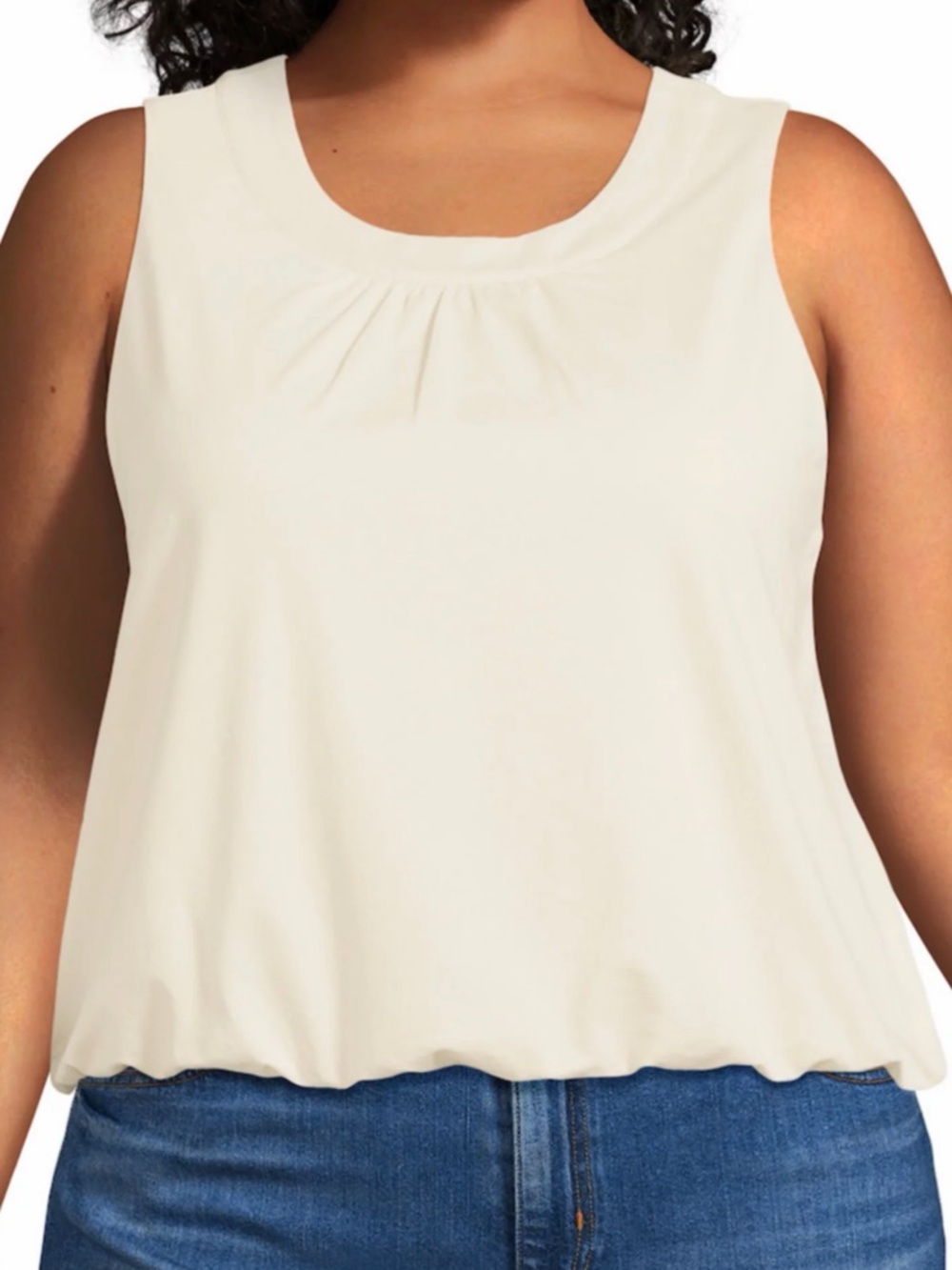 Lands' End Cream Pleated Scoop-Neck Tank NWOT
